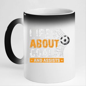 Life Is About Goals And Assists Soccer Player Sports Futbol 11oz Black Color Changing Mug