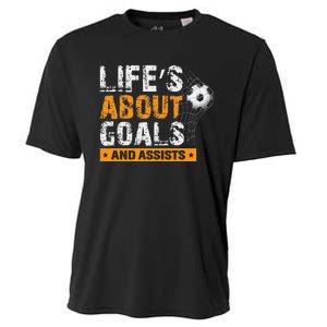 Life Is About Goals And Assists Soccer Player Sports Futbol Cooling Performance Crew T-Shirt