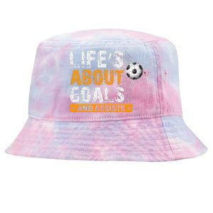 Life Is About Goals And Assists Soccer Player Sports Futbol Tie-Dyed Bucket Hat