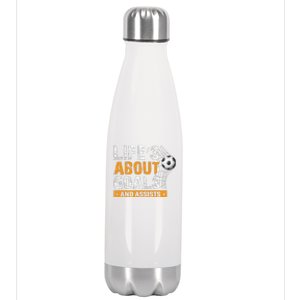 Life Is About Goals And Assists Soccer Player Sports Futbol Stainless Steel Insulated Water Bottle