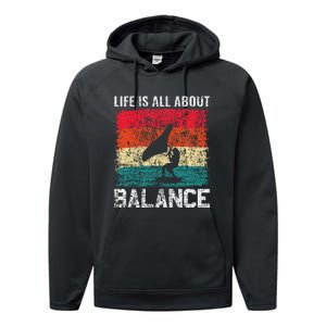 Life Is All About Balance Hydrofoil Foiling Surfing Lover Performance Fleece Hoodie