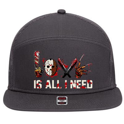 Love Is All I Need Halloween Horror 7 Panel Mesh Trucker Snapback Hat