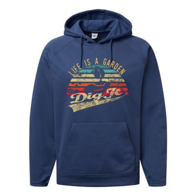 Life Is A Garden Dig It Retro Vintage Farmer Performance Fleece Hoodie