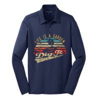 Life Is A Garden Dig It Retro Vintage Farmer Silk Touch Performance Long Sleeve Polo