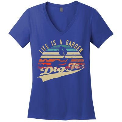 Life Is A Garden Dig It Funny Retro Vintage Farmer Gift Women's V-Neck T-Shirt