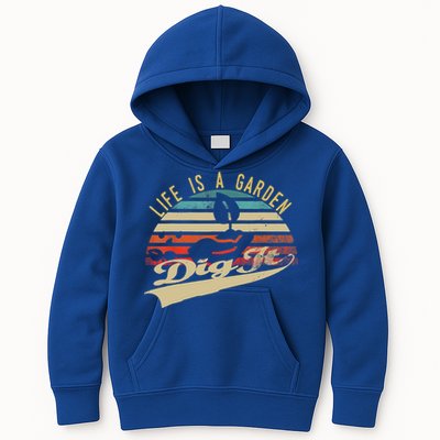 Life Is A Garden Dig It Funny Retro Vintage Farmer Gift Kids Hoodie