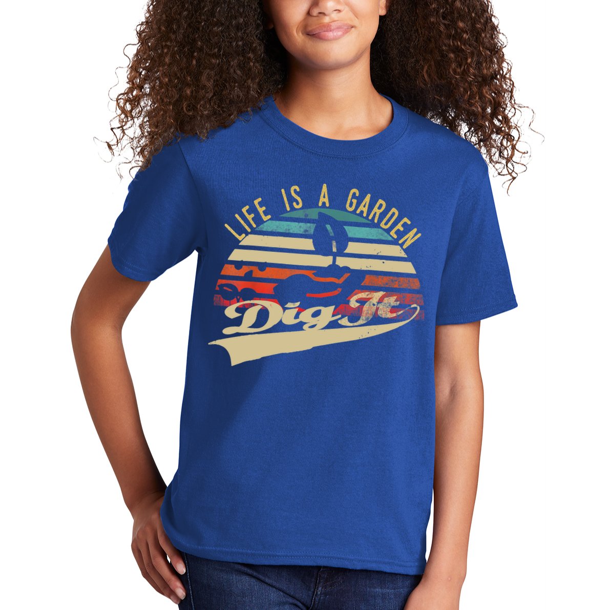 Life Is A Garden Dig It Funny Retro Vintage Farmer Gift Kids T-Shirt