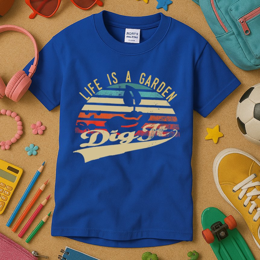 Life Is A Garden Dig It Funny Retro Vintage Farmer Gift Kids T-Shirt
