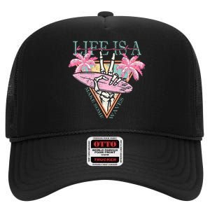 Life Is A Beach Make Some Waves Surfing Skeleton High Crown Mesh Back Trucker Hat