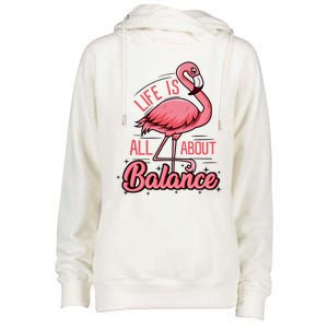 Life Is All About Balance Funny Flamingo Lover Gift Womens Funnel Neck Pullover Hood