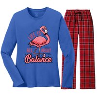 Life Is All About Balance Funny Flamingo Lover Gift Women's Long Sleeve Flannel Pajama Set 