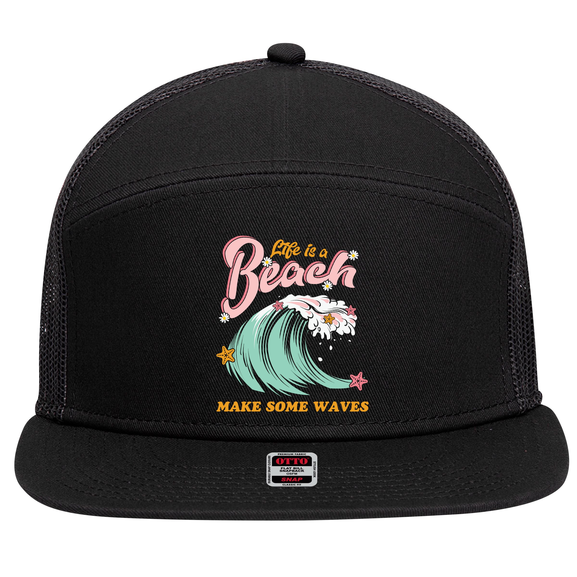 Life Is A Beach Make Some Waves 7 Panel Mesh Trucker Snapback Hat