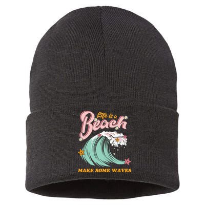 Life Is A Beach Make Some Waves Sustainable Knit Beanie