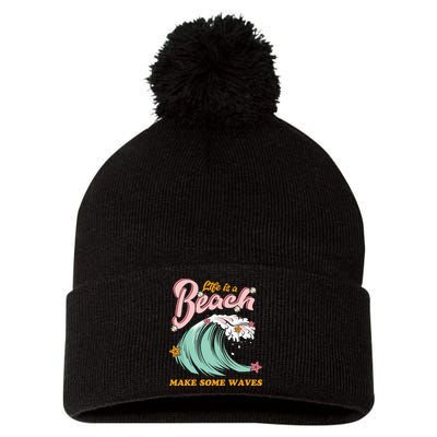 Life Is A Beach Make Some Waves Pom Pom 12in Knit Beanie