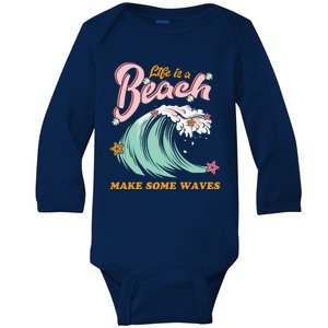 Life Is A Beach Make Some Waves Baby Long Sleeve Bodysuit