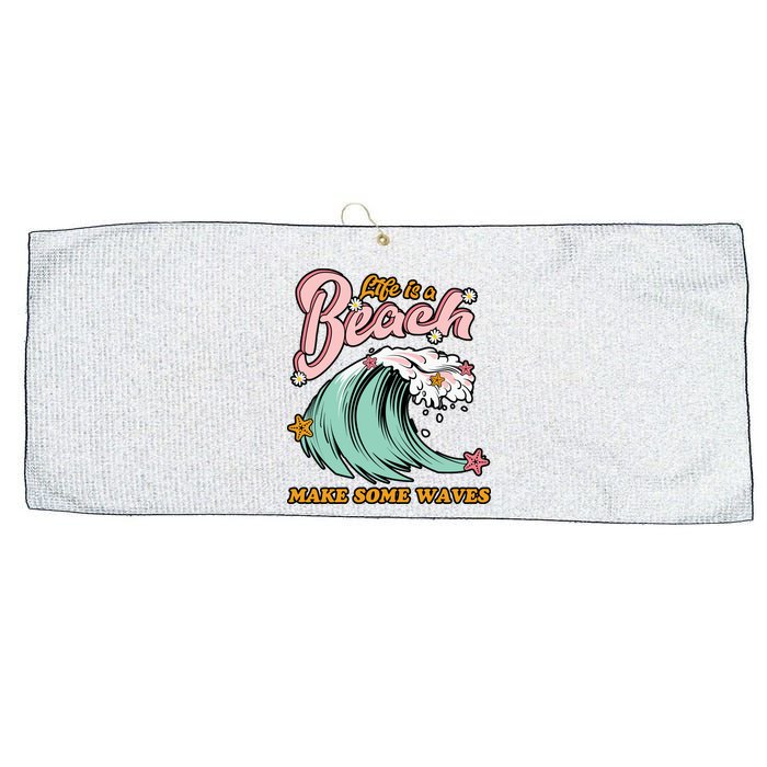 Life Is A Beach Make Some Waves Large Microfiber Waffle Golf Towel