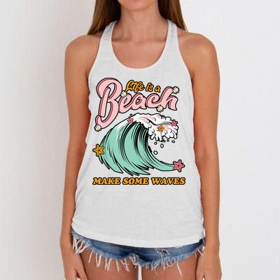 Life Is A Beach Make Some Waves Women's Knotted Racerback Tank