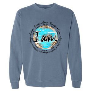 Leopard I Am Inspirational Bible Verse Christian Religious Meaningful Gift Garment-Dyed Sweatshirt