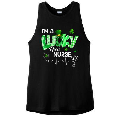 Leopard I’m A Lucky NICU Nurse Plaid Irish Clovers Ladies PosiCharge Tri-Blend Wicking Tank