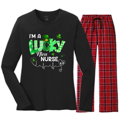 Leopard I’m A Lucky NICU Nurse Plaid Irish Clovers Women's Long Sleeve Flannel Pajama Set 