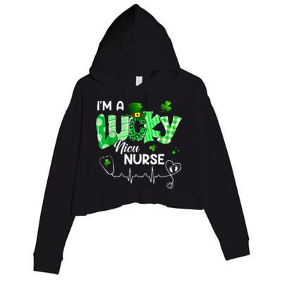 Leopard I’m A Lucky NICU Nurse Plaid Irish Clovers Crop Fleece Hoodie