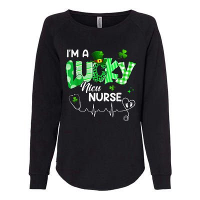 Leopard I’m A Lucky NICU Nurse Plaid Irish Clovers Womens California Wash Sweatshirt