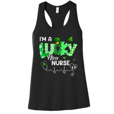 Leopard I’m A Lucky NICU Nurse Plaid Irish Clovers Women's Racerback Tank