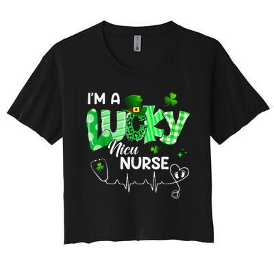 Leopard I’m A Lucky NICU Nurse Plaid Irish Clovers Women's Crop Top Tee