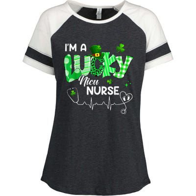 Leopard I’m A Lucky NICU Nurse Plaid Irish Clovers Enza Ladies Jersey Colorblock Tee