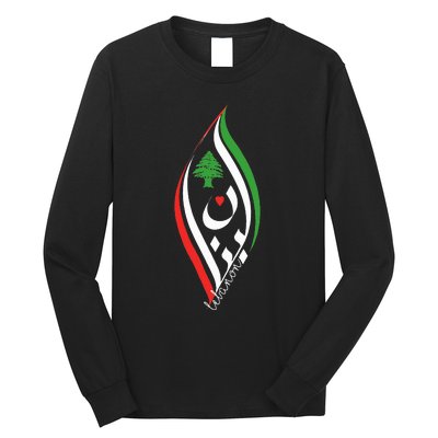 Lebanon In Arabic Calligraphy With Heart And Cedar Tree Long Sleeve Shirt