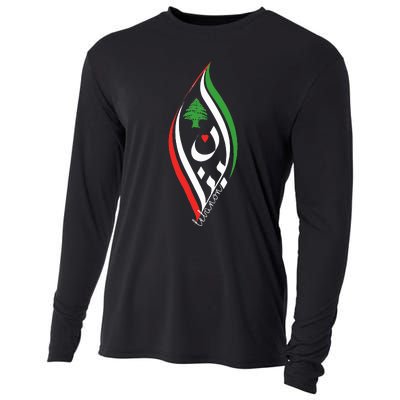 Lebanon In Arabic Calligraphy With Heart And Cedar Tree Cooling Performance Long Sleeve Crew