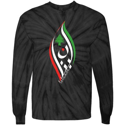 Lebanon In Arabic Calligraphy With Heart And Cedar Tree Tie-Dye Long Sleeve Shirt