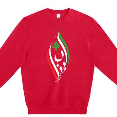 Lebanon In Arabic Calligraphy With Heart And Cedar Tree Premium Crewneck Sweatshirt