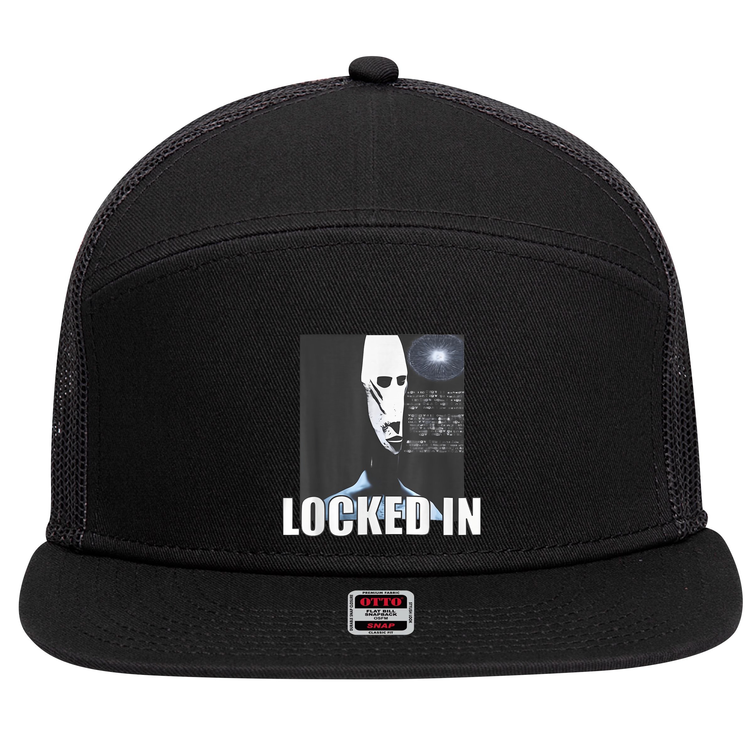 Locked In Alien Funny Extraterrestrial Alien Meme 7 Panel Mesh Trucker Snapback Hat