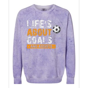 Life Is About Goals And Assists Soccer Player Sports Futbol Colorblast Crewneck Sweatshirt