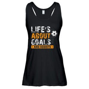 Life Is About Goals And Assists Soccer Player Sports Futbol Ladies Essential Flowy Tank