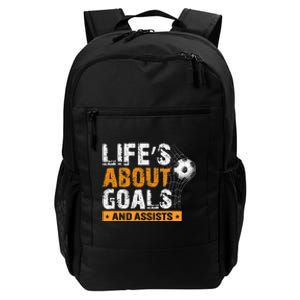 Life Is About Goals And Assists Soccer Player Sports Futbol Daily Commute Backpack