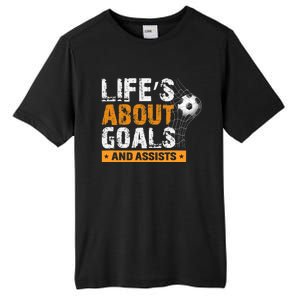 Life Is About Goals And Assists Soccer Player Sports Futbol Tall Fusion ChromaSoft Performance T-Shirt