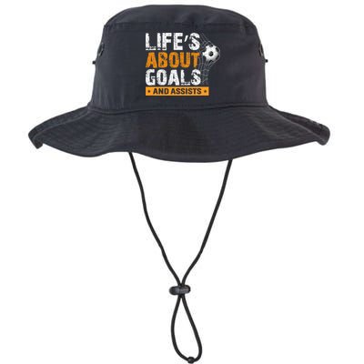 Life Is About Goals And Assists Soccer Player Sports Futbol Bucket Hat