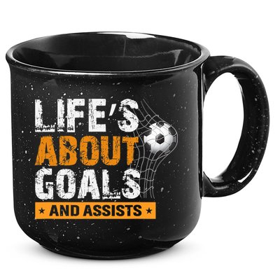 Life Is About Goals And Assists Soccer Player Sports Futbol 15oz Campfire Ceramic Mug