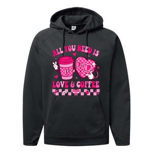 Love Is All You Need Valentines Day Coffee Lover Performance Fleece Hoodie