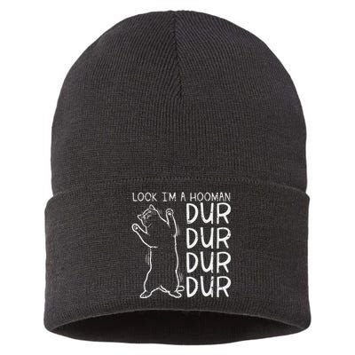 Look Im A Hooman Dur Dur Funny Cat Human Sustainable Knit Beanie