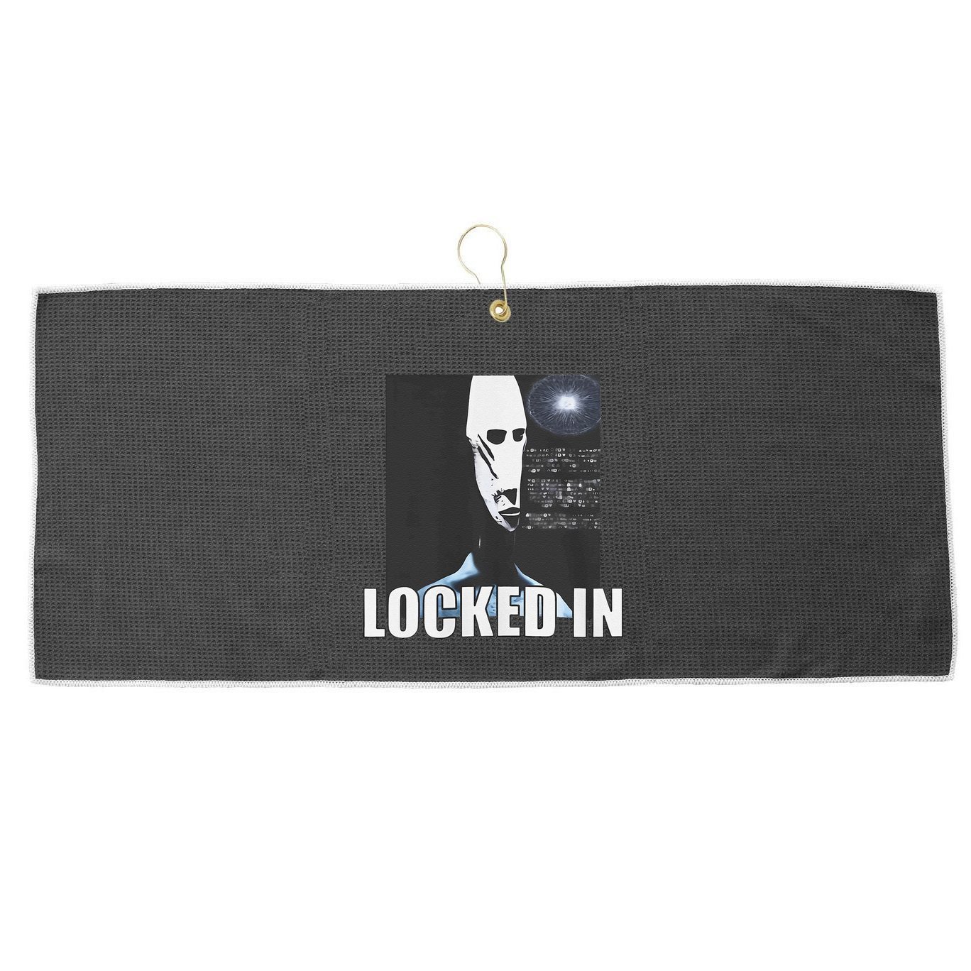 Locked In Alien Funny Extraterrestrial Alien Meme Large Microfiber Waffle Golf Towel