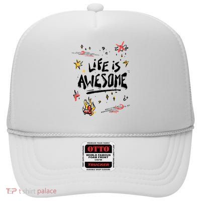 Life Is Awesome Rockstar High Crown Mesh Back Trucker Hat