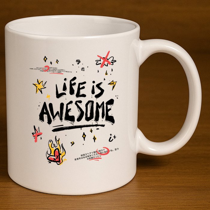 Life Is Awesome Rockstar 11oz C Handle Ceramic Mug
