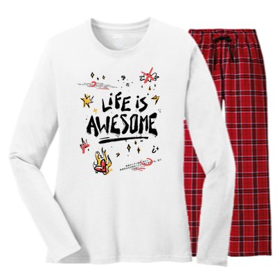 Life Is Awesome Rockstar Women's Long Sleeve Flannel Pajama Set 