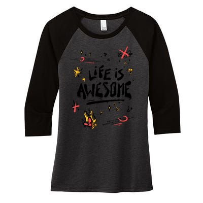 Life Is Awesome Rockstar Women's Tri-Blend 3/4-Sleeve Raglan Shirt