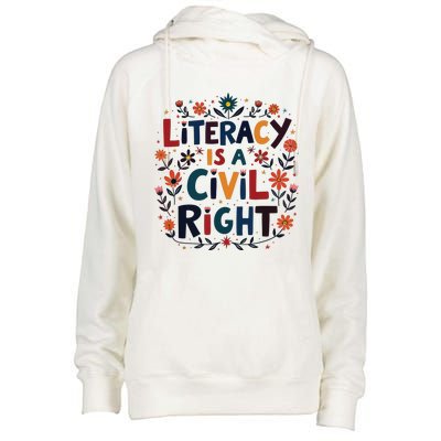 Literacy Is A Civil Right Teacher Reading Education Womens Funnel Neck Pullover Hood