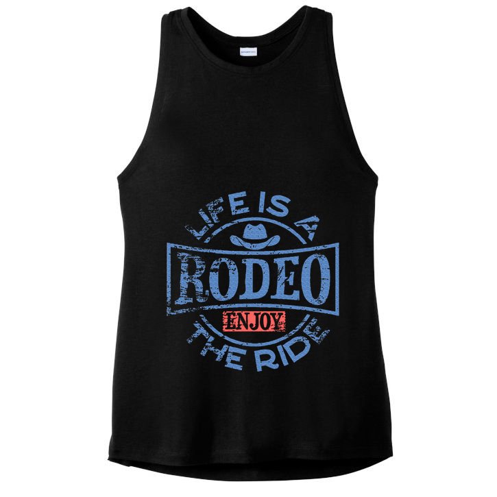 Life Is A Rodeo Bull Fighter Cowboy Longhorn Bull Riding Ladies PosiCharge Tri-Blend Wicking Tank