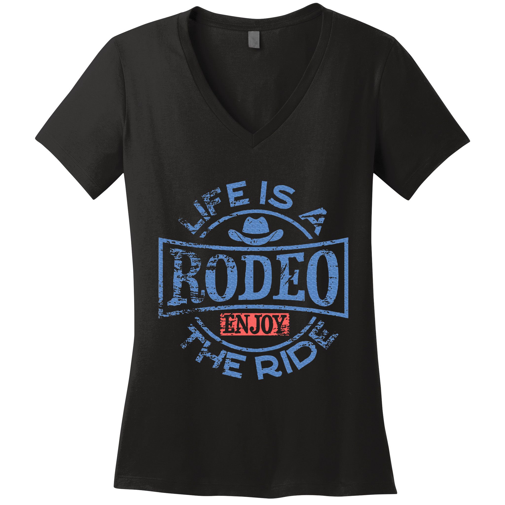 Life Is A Rodeo Bull Fighter Cowboy Longhorn Bull Riding Women's V-Neck T-Shirt